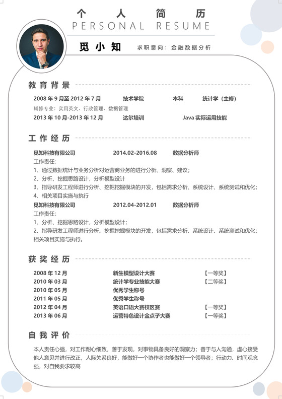 创意时尚金融数据分析求助简历