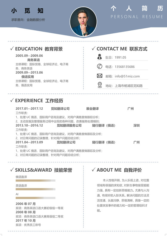 简单大方金融数据分析师求职简历