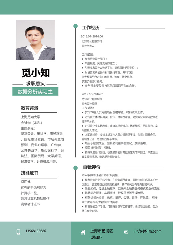 绿色清新数据分析求职简历模板