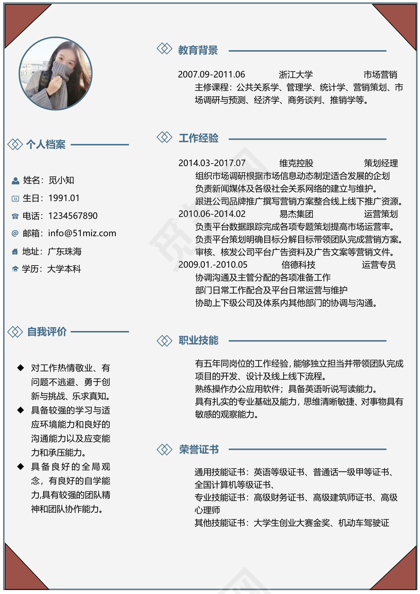 产品运营求职个人简历