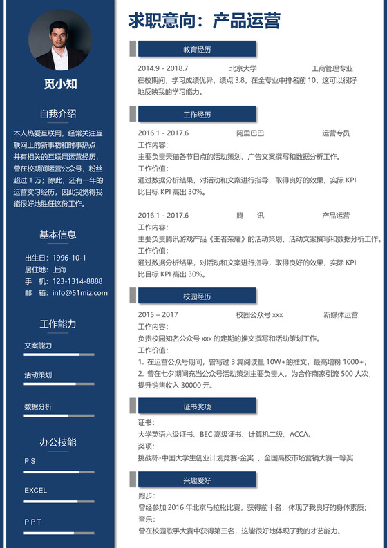 产品运营求职个人简历