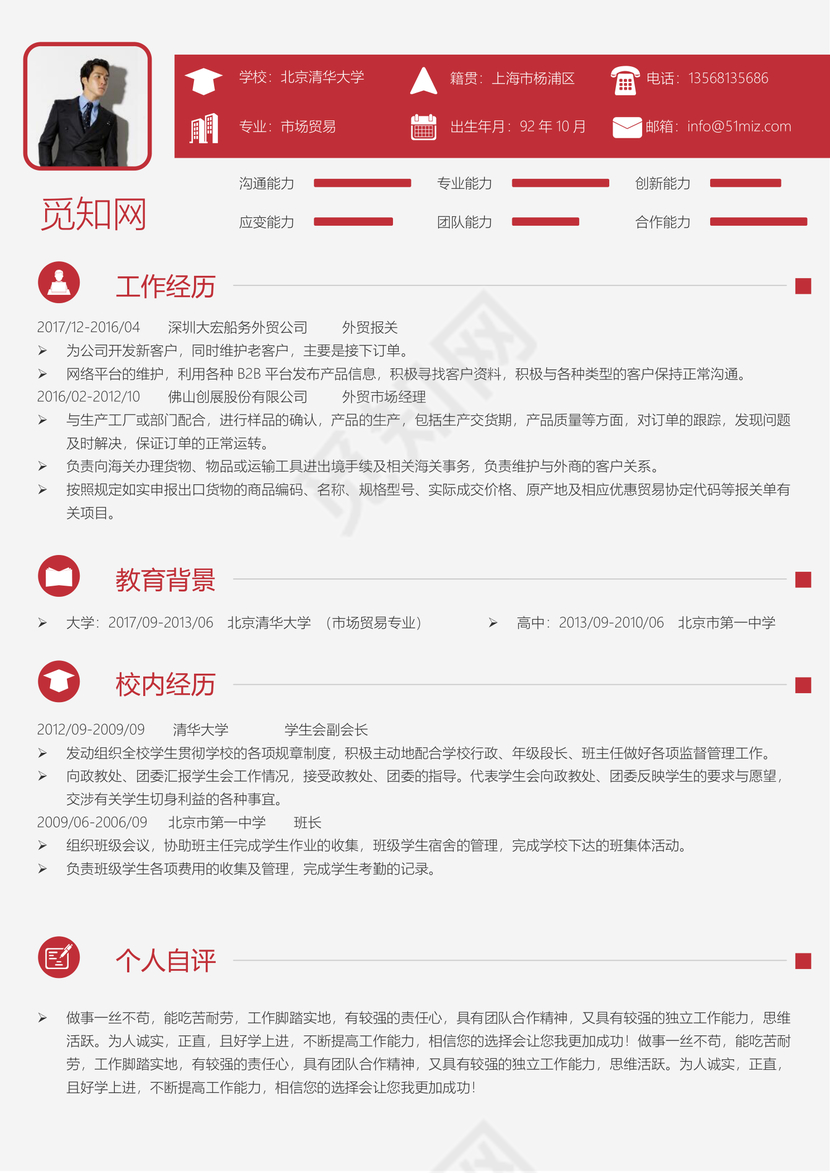 外贸个人求职简历220