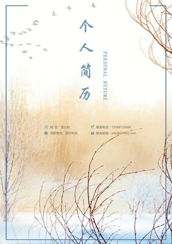 雪景清新金融简历套装