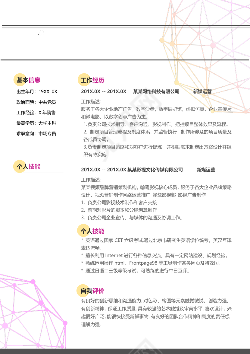 新媒体运营求职简历