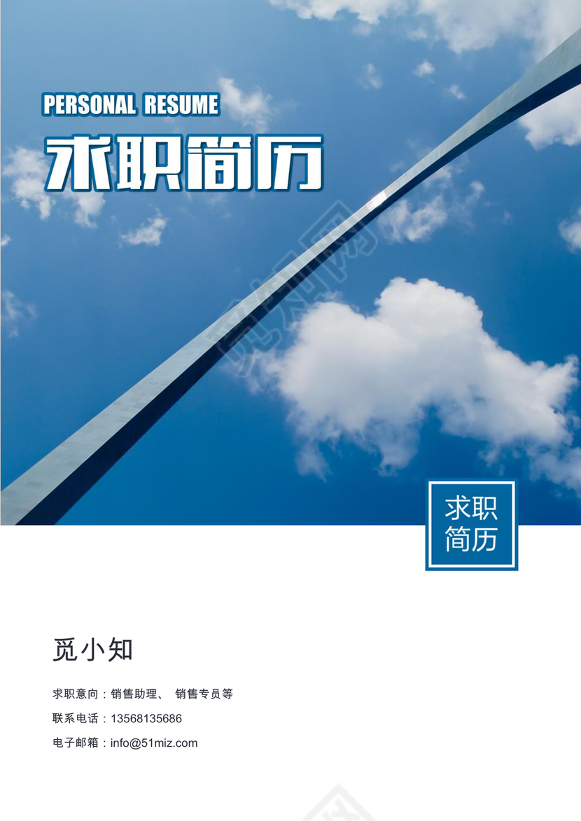 蓝天创意秋招校招销售类求职简历套装