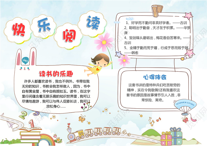 玩具火车手绘快乐阅读读书小报手抄报