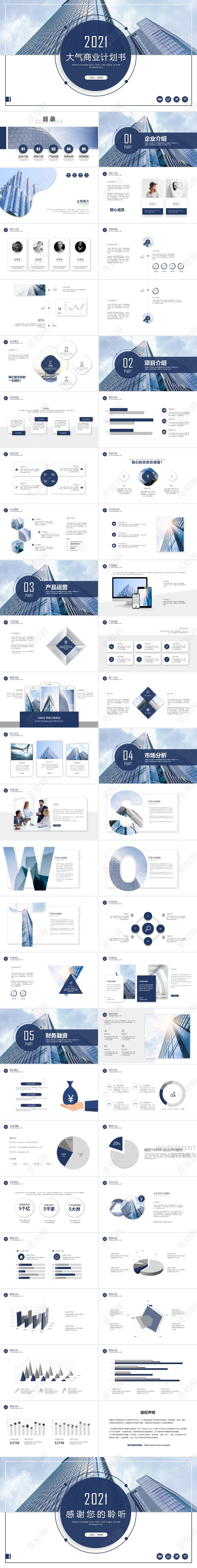 大气简约蓝色企业商业计划书企划书创业计划书ppt模板