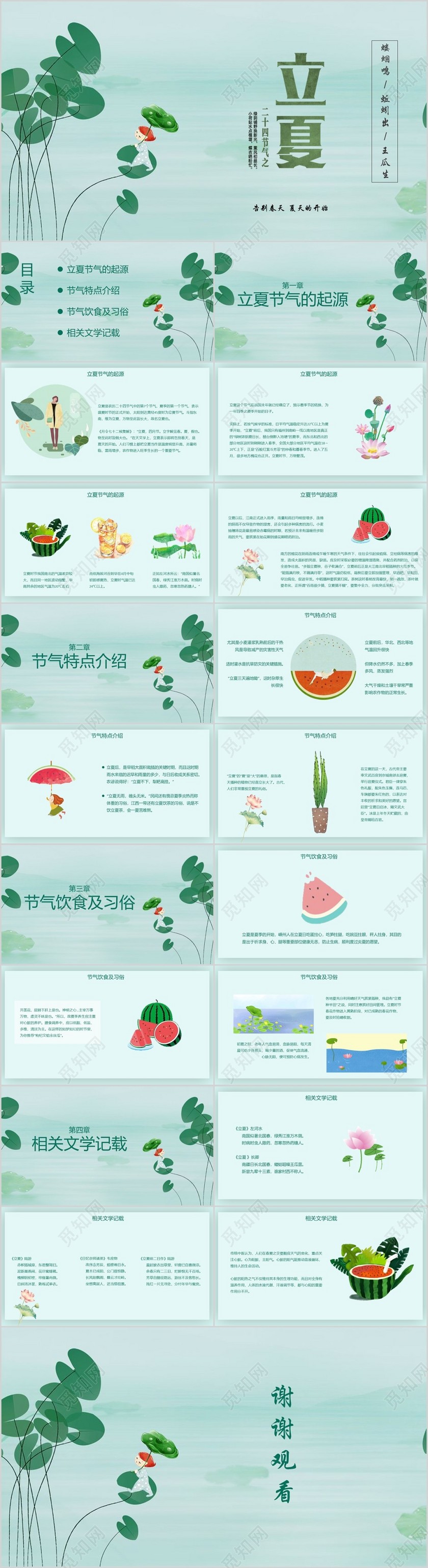 唯美小清新风格二十四节气之立夏节气介绍PPT模板
