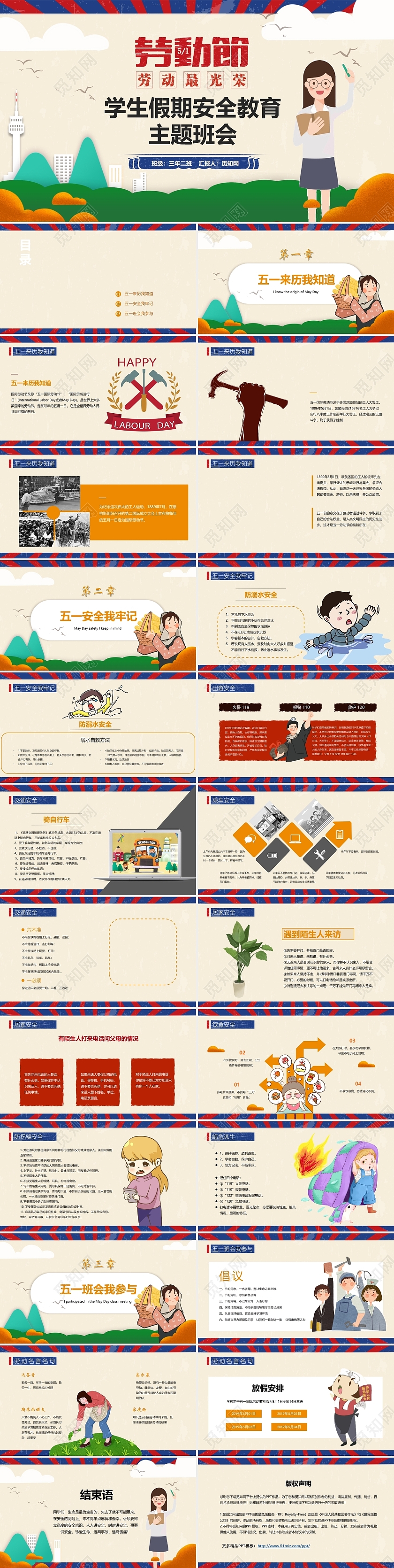 五一劳动节学生假期安全教育主题班会PPT