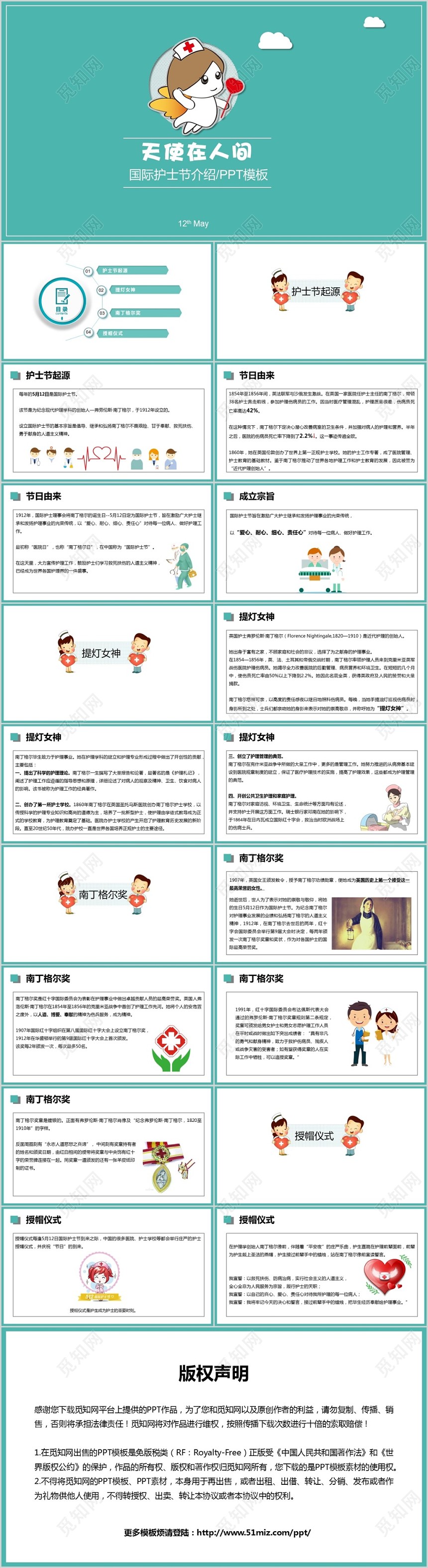 极简小清新儿童卡通512护士节介绍PPT模板