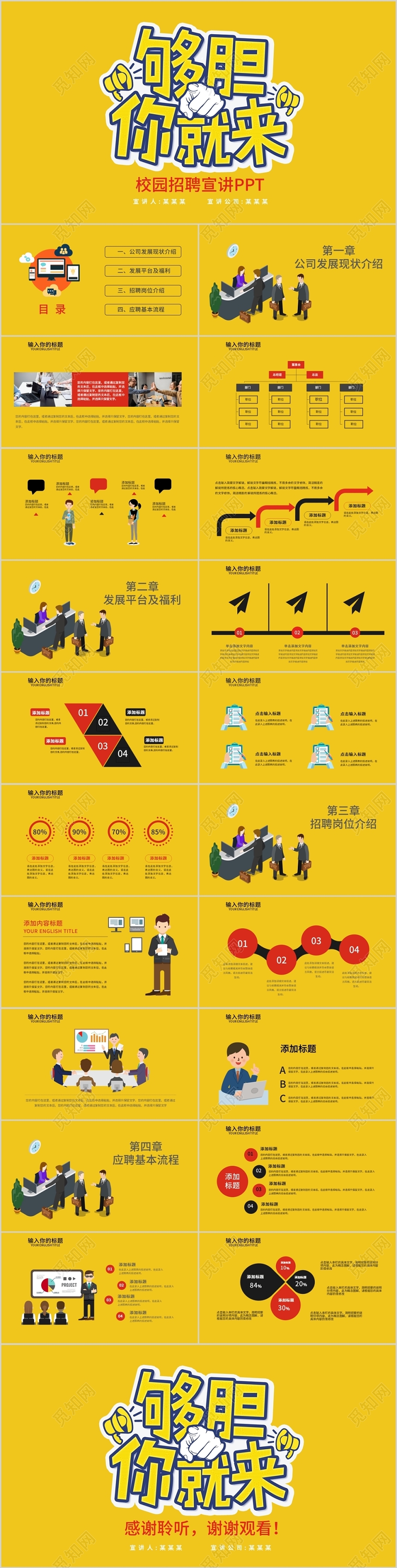 黄色够胆你就来校园招聘宣讲PPT模板