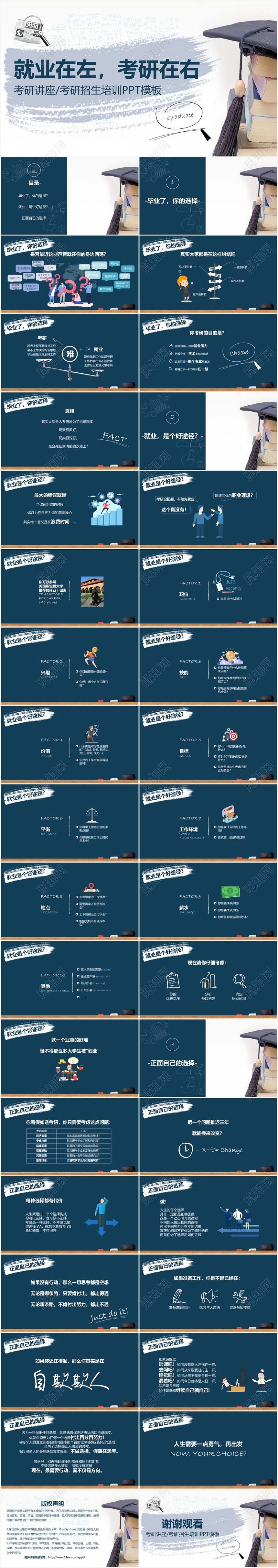就业在左考研在右校园风考研讲座考研招生就业培训PPT模板