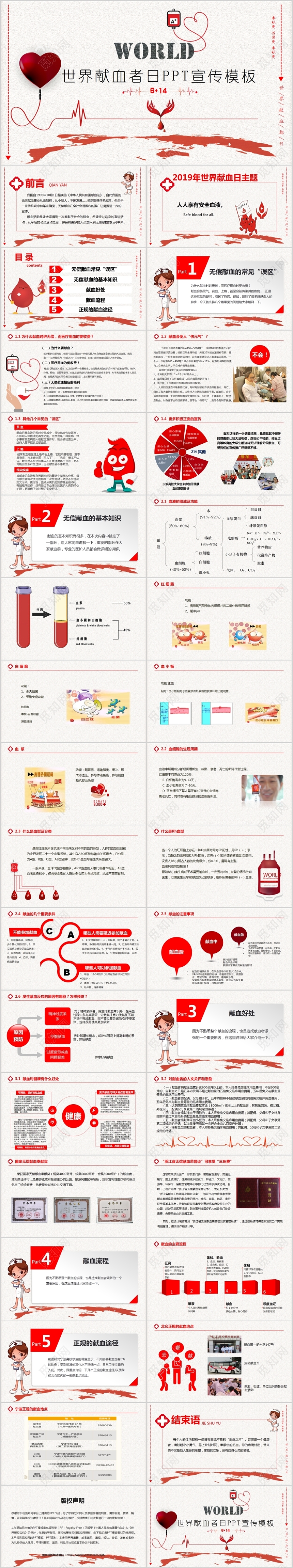 儿童卡通6月14日世界献血者日PPT宣传模板