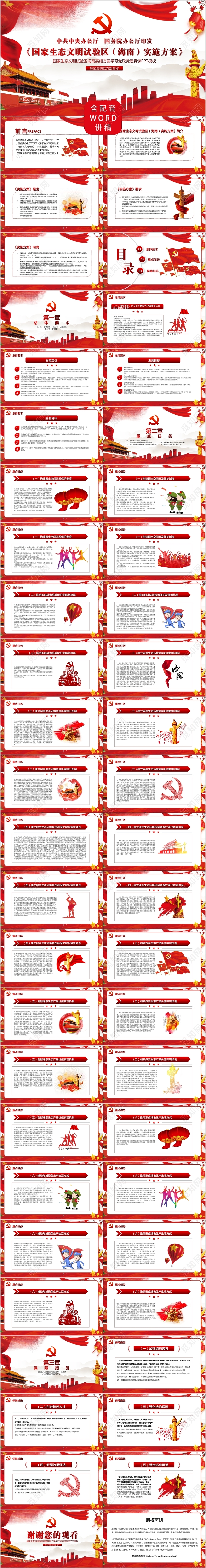 红色国家生态文明试验区海南实施方案学习党政党建党课PPT模板