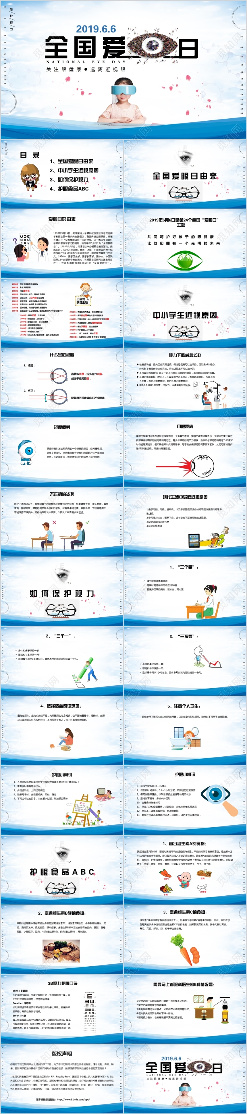 卡通24届全国爱眼日宣传材料PPT模板