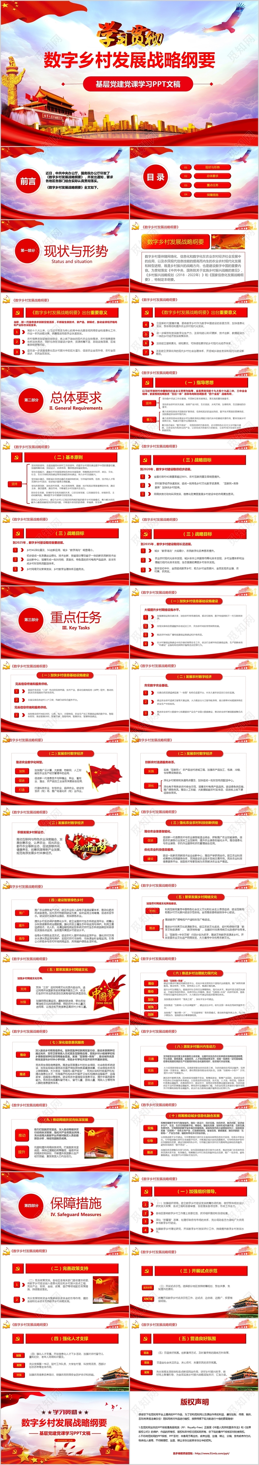 党政党建党课学习贯彻数字乡村发展战略纲要PPT动态模板