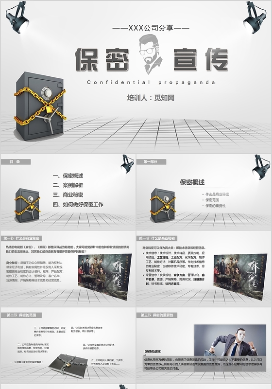 商务类简约保密宣传培训课件PPT模板