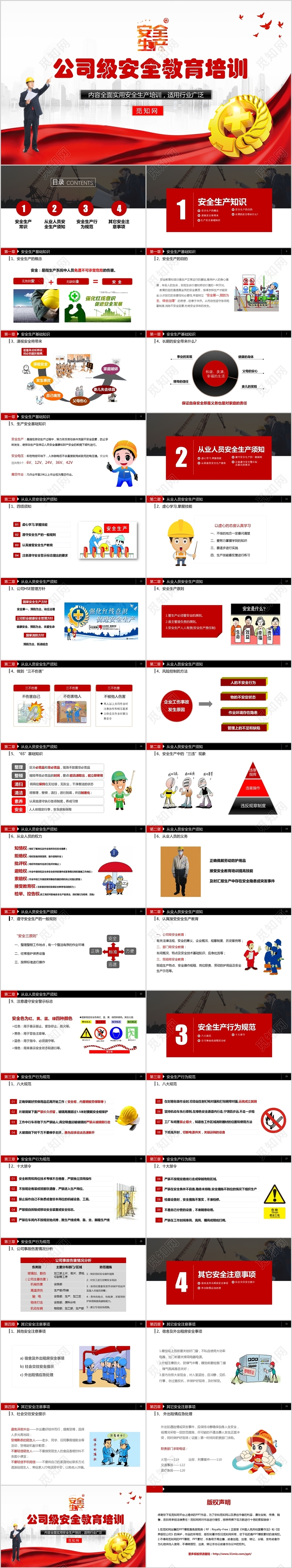 安全管理培训红色简约风公司级工厂车间安全生产教育宣传PPT模板