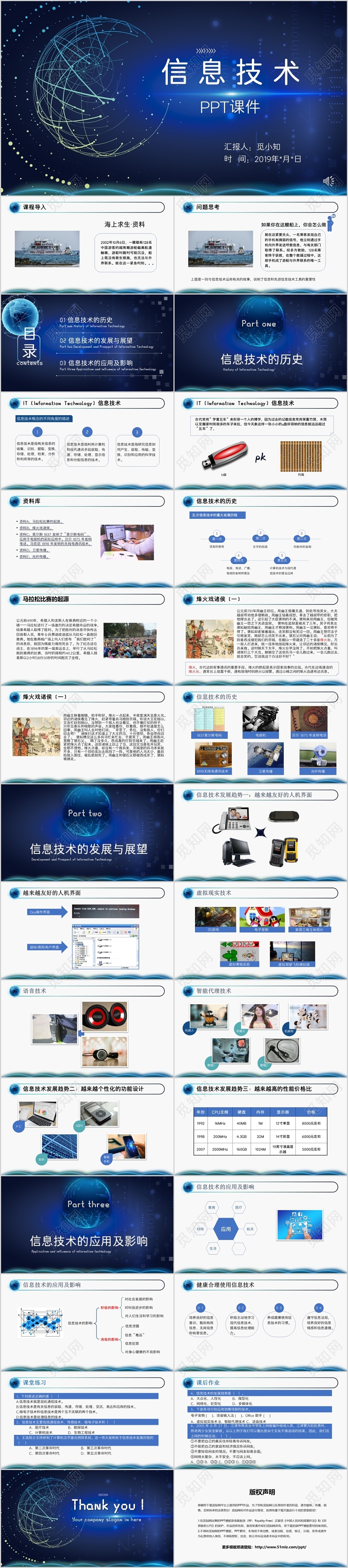 蓝色科技信息技术培训课件PPT模板