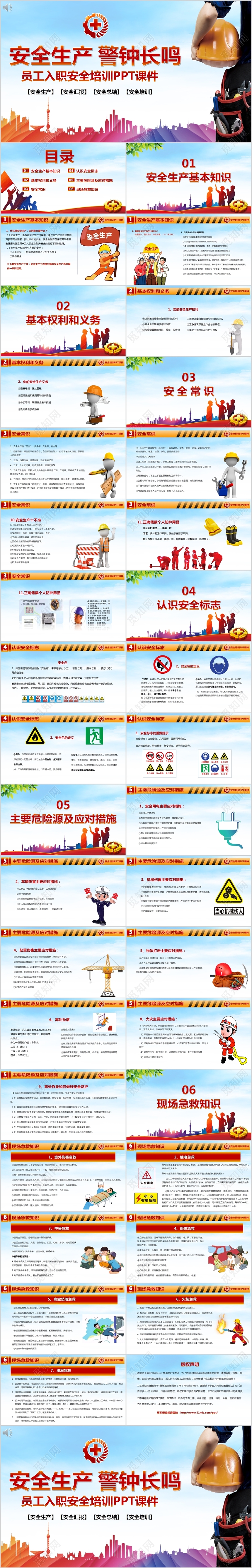 蓝色安全生产警钟长鸣员工入职安全培训主题PPT课件