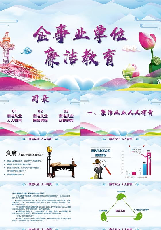 党政党课党建企事业单位廉洁教育PPT模板