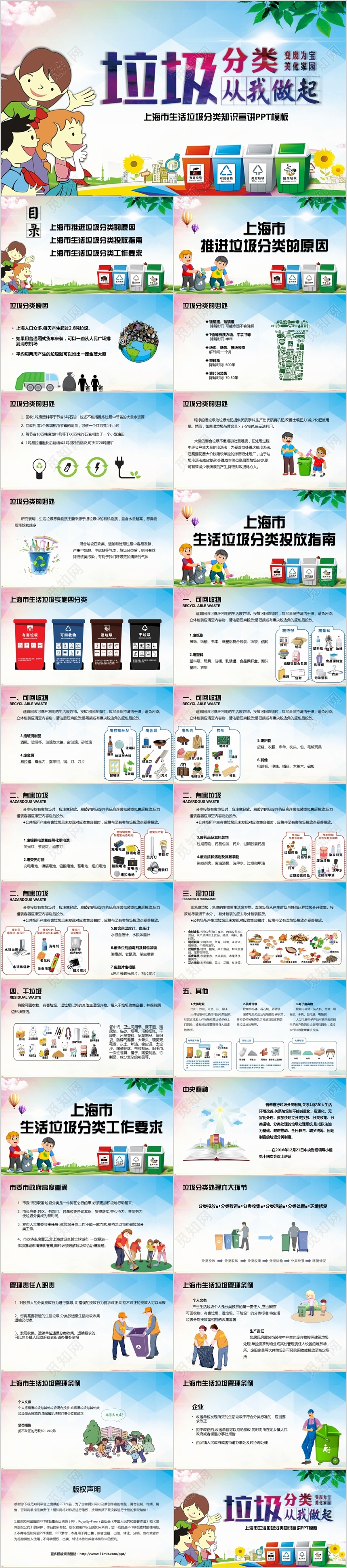 儿童卡通垃圾分类从我做起PPT模板