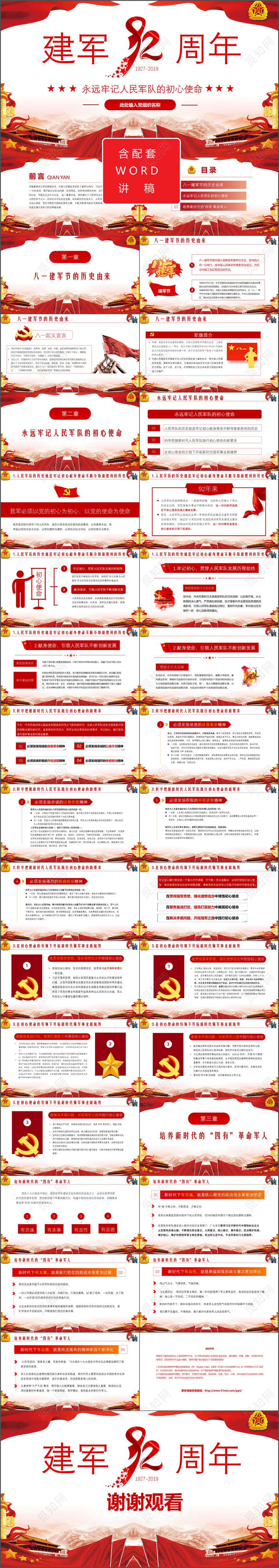 2019年大气党政风建军92周年建军节党政党建党课PPT模板
