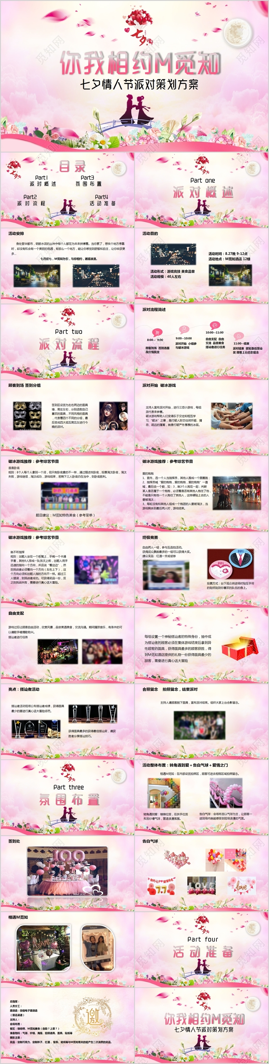 粉色七夕情人节派对策划方案PPT模板