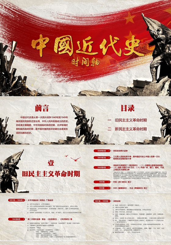 党政党课党建复古中国近代史时间轴ppt模板