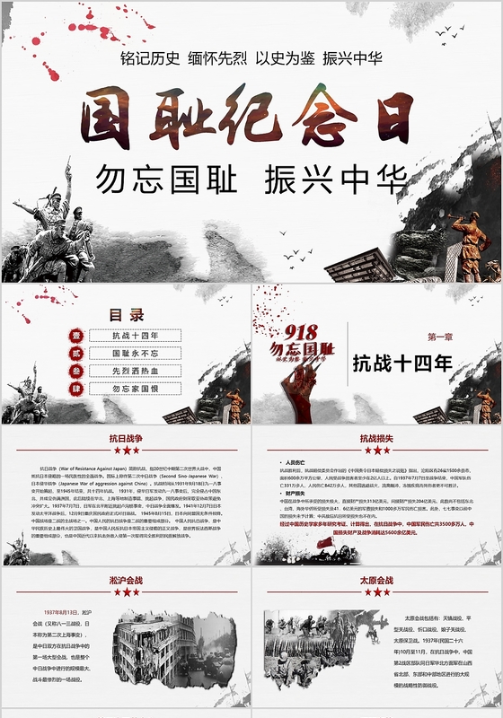 党政党课党建勿忘国耻国耻纪念日近代史PPT模板