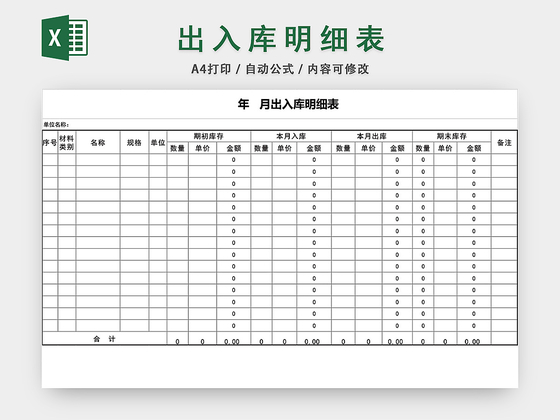 企业仓储管理出入库明细表格设计