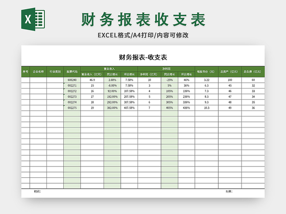 绿色简约财务报表收支表excel模板