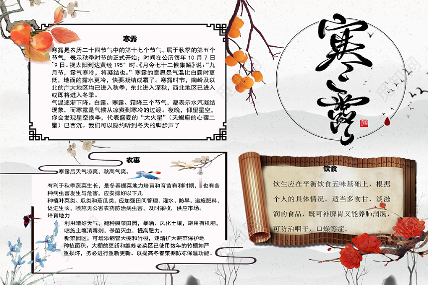 水墨花边简单大方寒露节节日宣传手抄报word模板