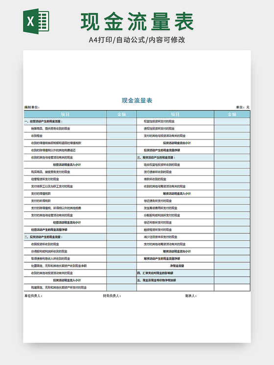 现金流量表会计财务表格