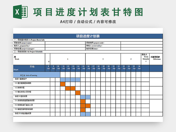 项目进度计划表模板EXCEL表甘特图
