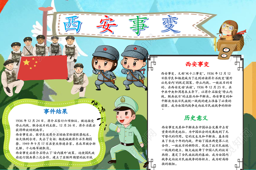 儿童插画风西安事变小报word手抄报