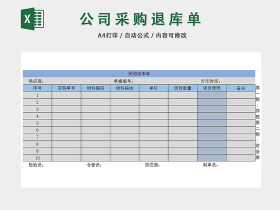 企业采购退库及原因信息明细表