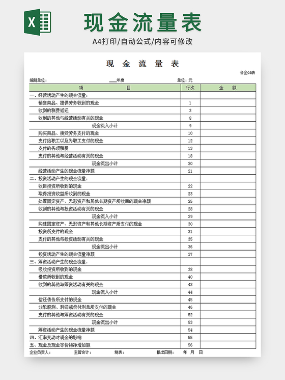 企业现金流量表模板