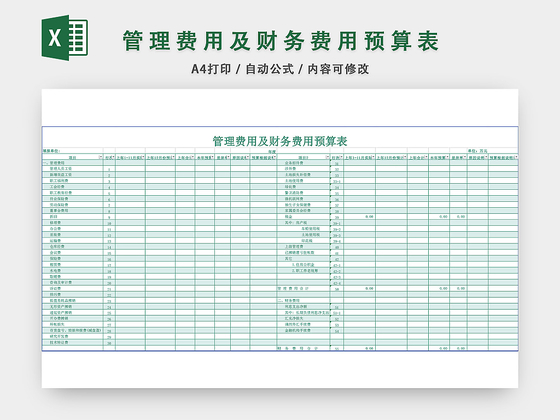 管理费用及财务费用预算表设计EXCEL模板
