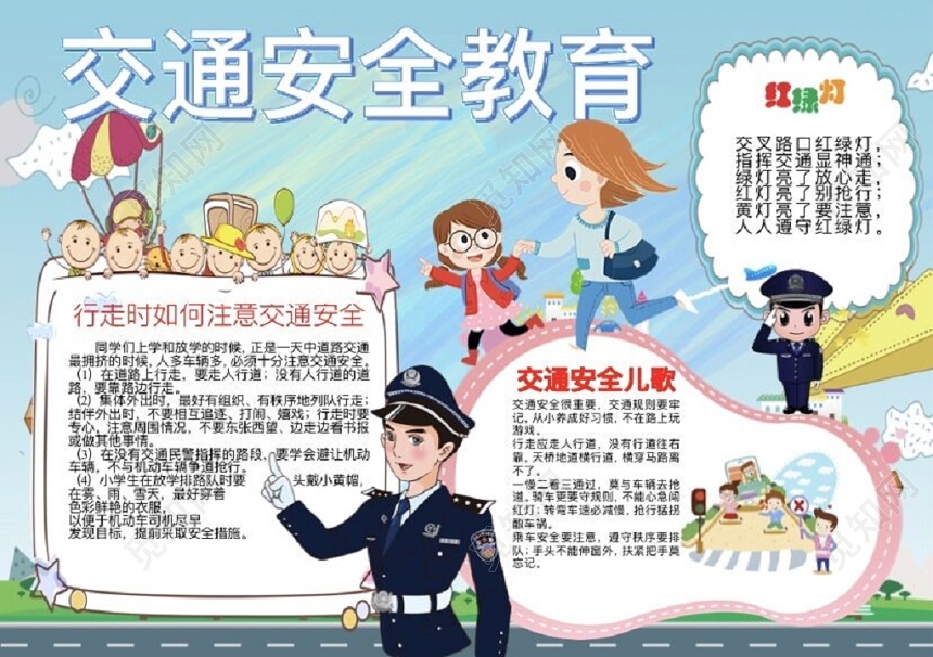 卡通交警交通安全教育知识小报手抄报Word模板