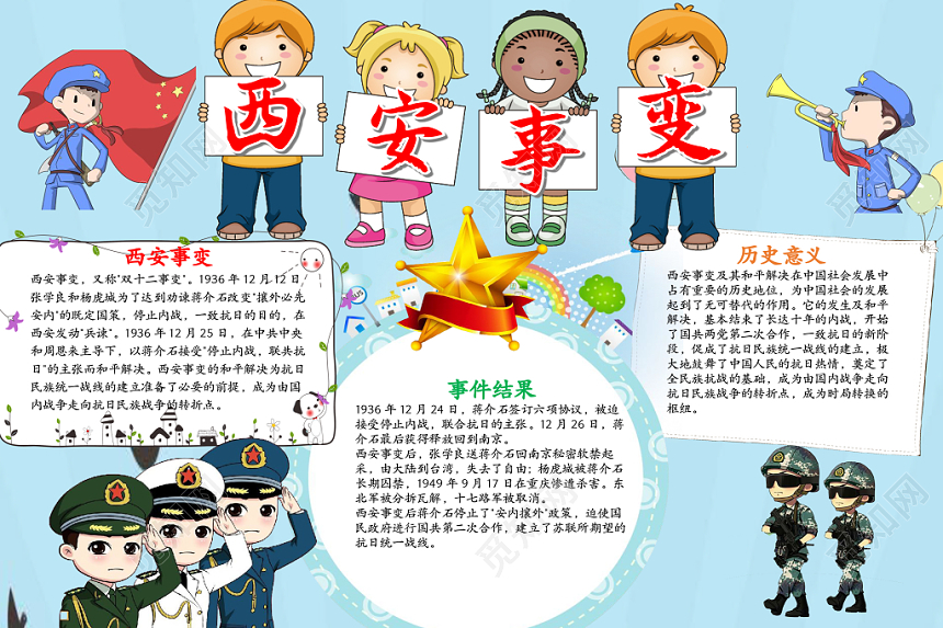 可爱卡通西安事变小报word手抄报