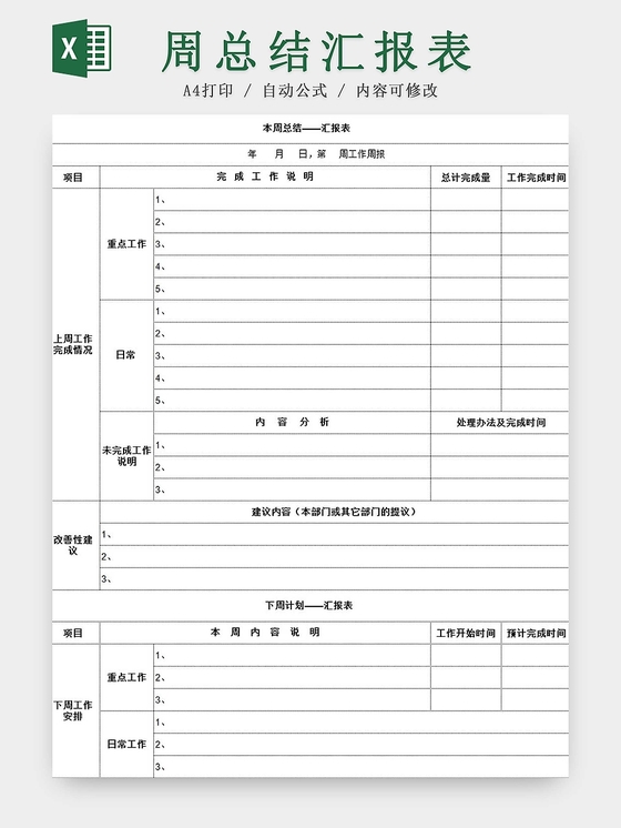 周工作计划总结表部门工作计划