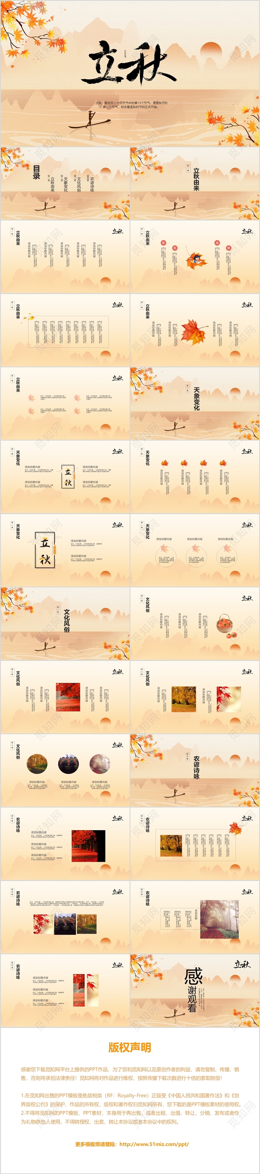 黄色中国风风格二十四节气之立秋节气节气介绍PPT模板