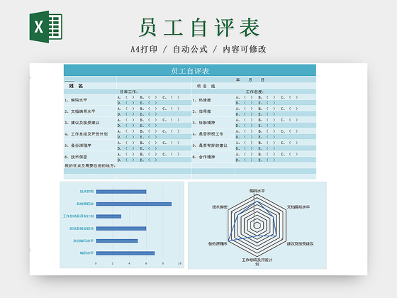 公司人事管理员工自评Excel表