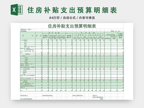 住房补贴支出预算明细表EXCEL模板