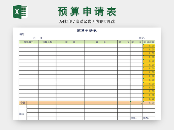 预算申请表EXCEL模板