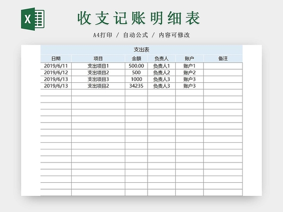 简约公司财务记账统计表资金明细支出表