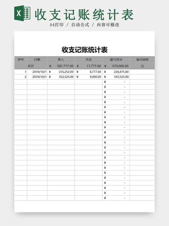 简约公司财务记账统计表资金明细