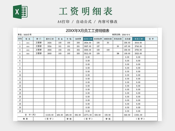 员工工资调整记录表工资表