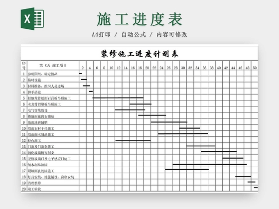 简约装修工程施工计划表进度表横道图